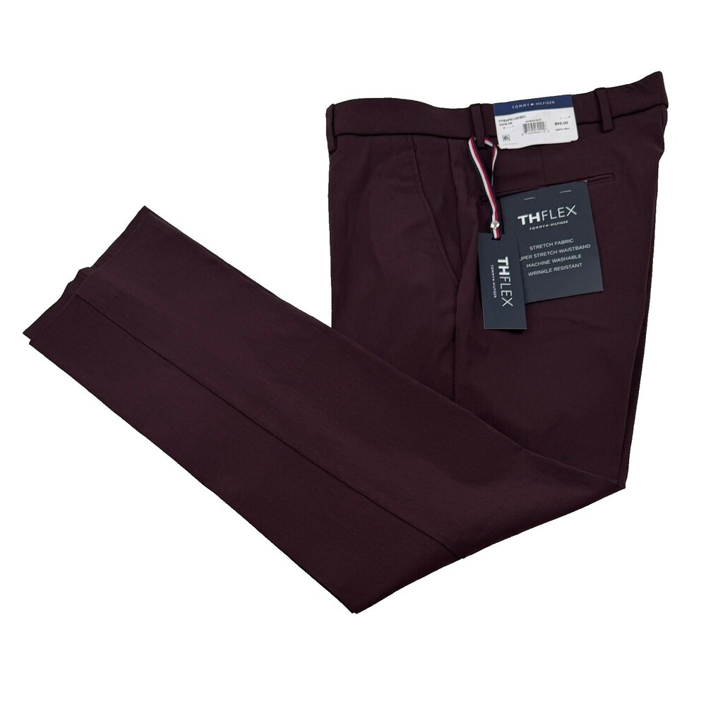 $95 NEW TOMMY HILFIGER Mens 40x32 Burgundy Tate Flex Trousers/Dress Pants/Slacks